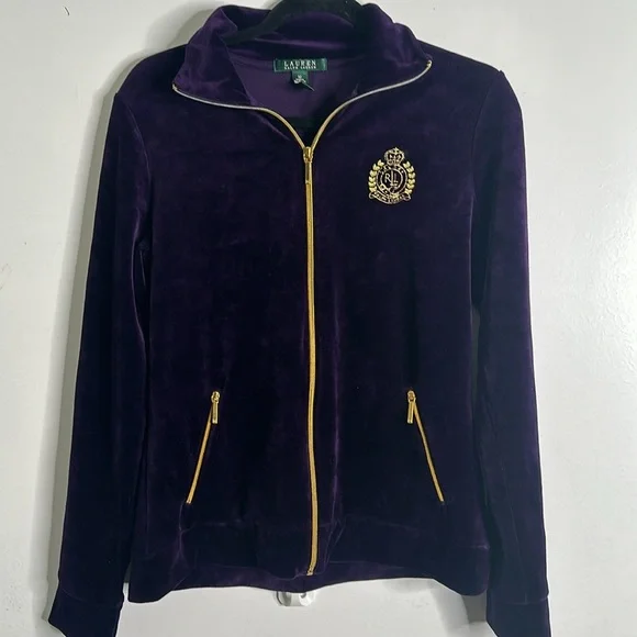 Lauren Ralph Lauren purple velvet 2 piece pants and jacket crest logo size m - Picture 9 of 11